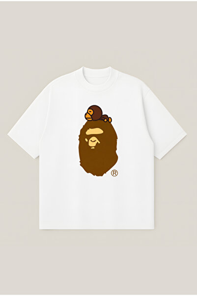 Moon Dancer تي شيرت Bape Milo Ape مطبوع باللون البني بقصة واسعة للجنسين مصنوع...