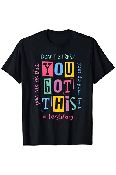 KYMC07 تي شيرت رجالي بأكمام قصيرة مطبوع من الأمام بتصميم Don't Stress Got You...
