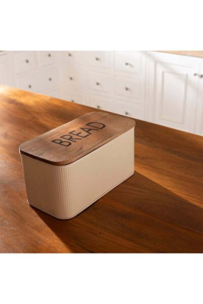 Roots Furniture صندوق خبز معدني على شكل قشرة بيضة مع غطاء خشبي