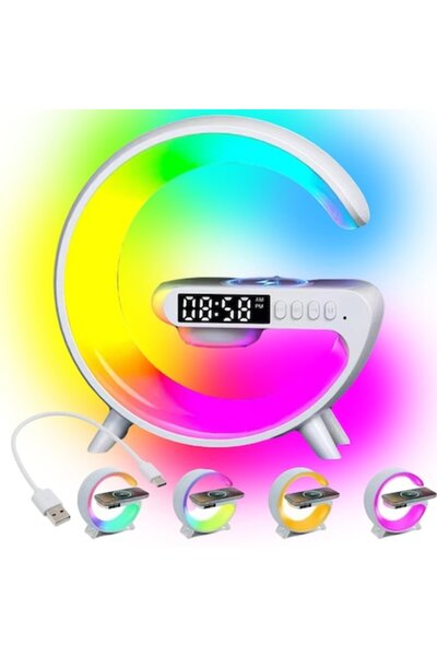 VERK Lampă LED multifuncțională, ceas digital, iluminare LED RGB, încărcare w...