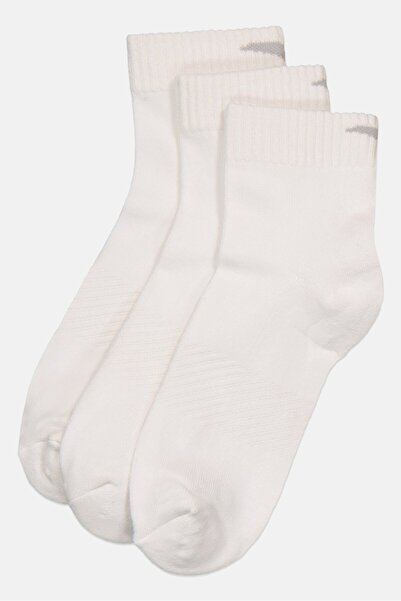 Anta Kids Boy 3 Pairs Brand Logo Mid Crew Socks, White