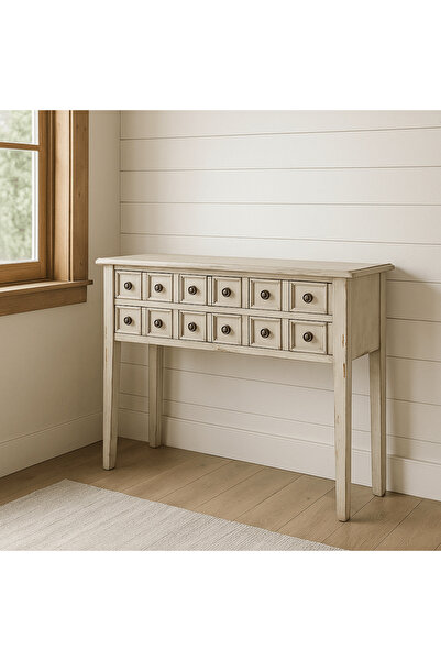 Crestview Collection كونسول نيوكاسل الأبيض العتيق
