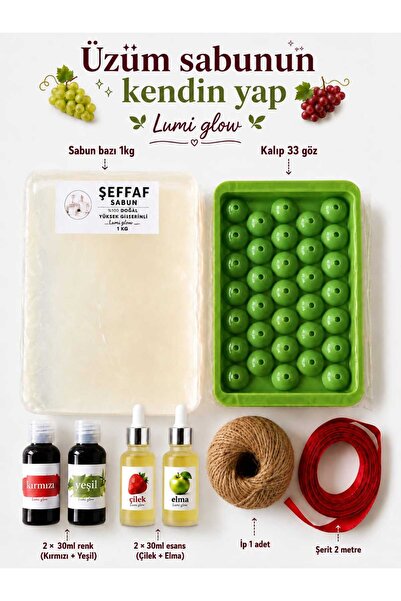 LUMİ Üzüm salkım Sabun Bazı Yapım seti.1kg şeffaf bazı.1 plastik kalıp.2 boya...