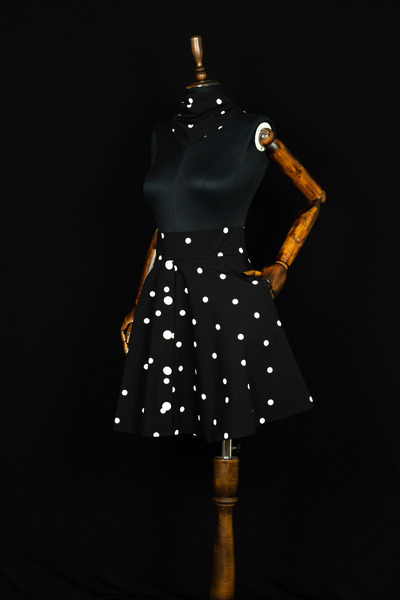Sihirli Düğmeler Polka Dot Flared Skirt with Pockets