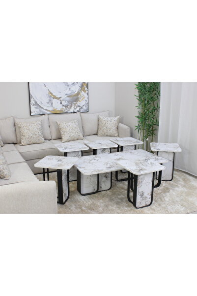 GLAMOURE HOME طقم طاولات خدمة وضيافة مودرن مكون من 5 قطع بتصميم متداخل.