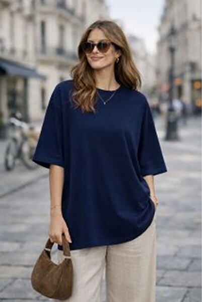 Moda Days تي شيرت نسائي من الجيرسيه ذو ياقة دائرية وأكمام قصيرة باللون الأزرق...