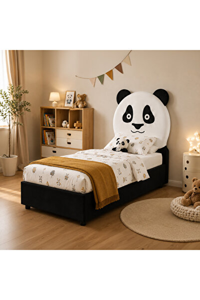 Homefy Panda Çocuk Baza Başlık ve Yatak Seti (3'lü Set) 90x190 Ölçü