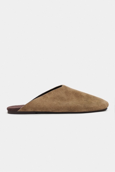 NİŞANTAŞI SHOES Liam Rome Beige Suede Leather Flat Sole Closed Women's Slippers
