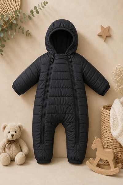 DeKuBaby Yeni Sezon Kapitone Çift Fermuarlı İç Astarı Polar, Kapüşonlu Bebek/...