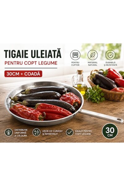 OEM Tavă unsă cu ulei pentru copt legume, 30 cm, cu mâner, rotundă, pentru vi...