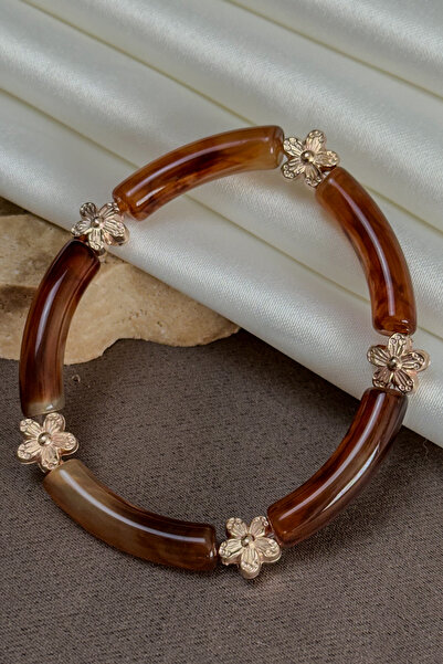 Dore Collection Bamboo Model Bracelet with Pipe Cut Acrylic Resin Flower Appa...