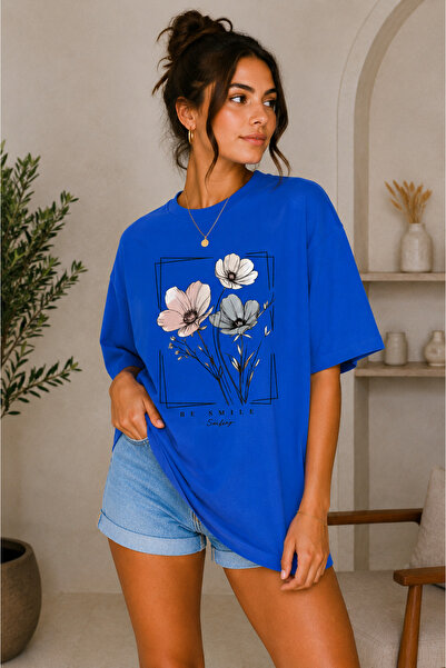 FECCY Premium Flowers Printed Oversize Women's T-Shirt Cotton Oversize T-Shirt