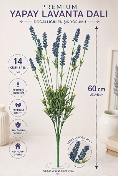 Premium Lavanta Dalı 60 cm Dekoratif Yapay Çiçek
