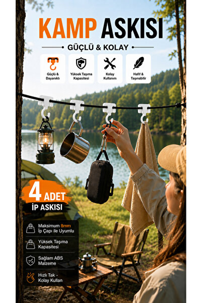 Home 4 Adet Kamp Askısı İp Askısı Kamp Kancası Çamaşır İpi Askısı Kamp Organi...