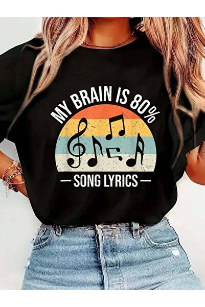 NOURAM 100% Cotton My Brain Is 80% Percent Song Lyrics Funny Music Lover Wome...