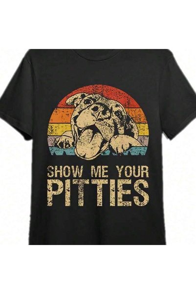 9JY تي شيرت ريترو فينتاج بطبعة "Show Me Your Pitties Pitbull Dog Lovers" 340510 تي شيرت رجالي مضحك بأكمام قصيرة بتصميم جرافيك مجموعة تي شيرت أسود PR