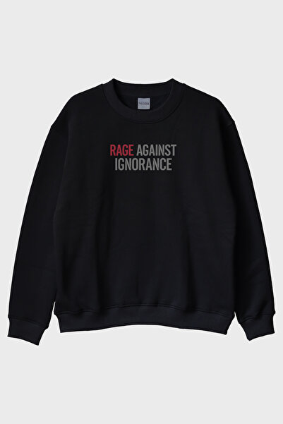 lofux سويت شيرت أسود برقبة دائرية من Rage Against Ignorance