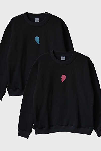 lofux Half Heart Design Couple Combination T-Shirt - Valentine's Day Gift
