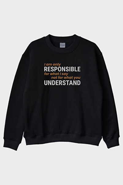 lofux I Am Only Responsible Printed Black Crew Neck Sweatshirt