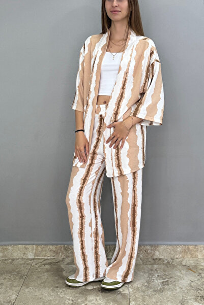 Tam Moda Palazzo Trousers - Kimono Set with Stripe Pattern