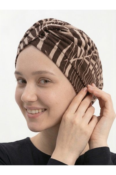 elysianfidan Patterned Crossed Combed Cotton Zebra Pattern Ready-Made Turban Hijab Pool Cap Suitable for Medical Use