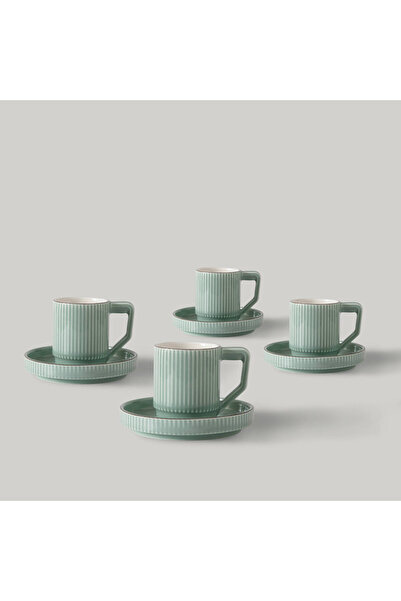 Linens Ciela Porselen 4'lü 90 ml Kahve Fincan Takımı Mint Gümüş