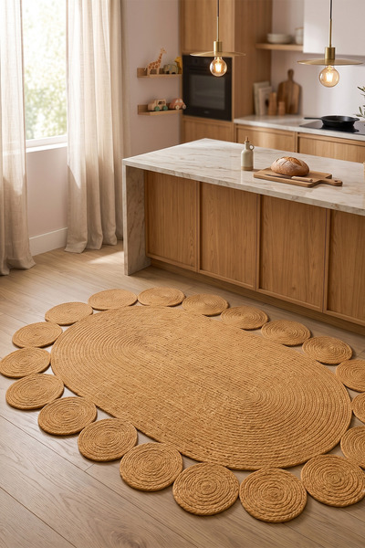 Villadia Home Textile Jüt Hasır Oval Kilim Dekoratif Örgü Model Halı Salon Ot...