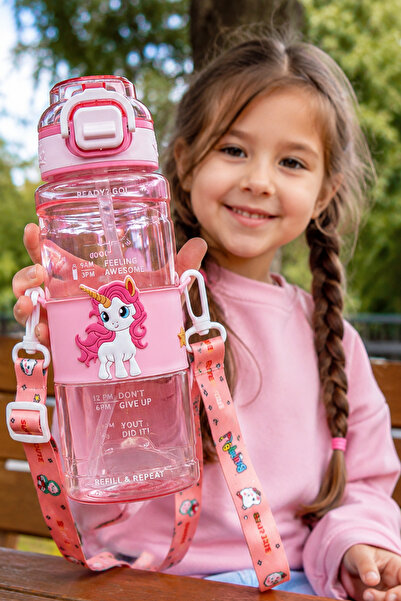M&B WATER BOTTLE Hello Unicorn Motifli Pipetli Çocuk Matarası - 800 ML Kilitl...