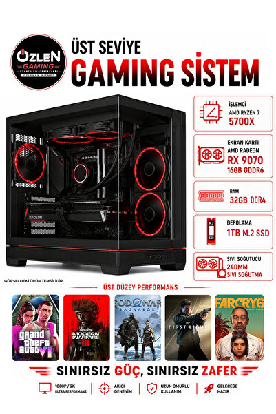 ÖZLEN XL49 RYZEN 7 5700X RX 9070 16GB 32GB RAM 1TB M.2 SSD Üst Seviye Oyuncu ...