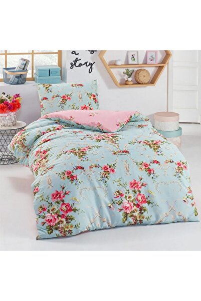 OEM Pillowcase set + pillowcase front, cotton, 140x200 cm + 50x70 cm, blue/pink