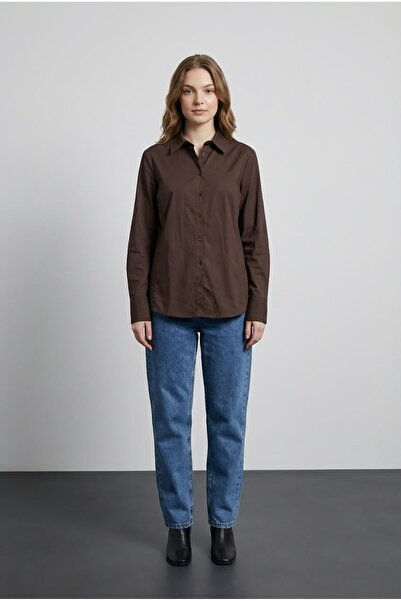 Quzu Women's Slim Fit Shirt 11724 Brown
