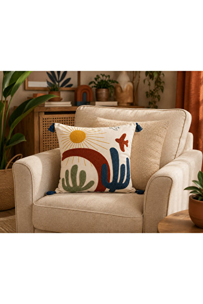 BLV-PALMİYE ÇÖL -GÜNEŞ BOHEM PUNCH NAKIŞLI KIRLENT KILIFI 43*43 cm