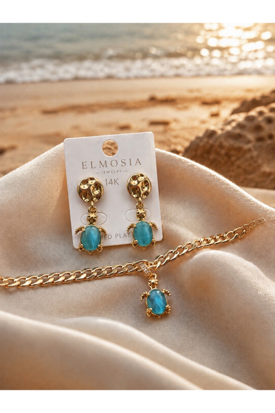 Elmosia Jewelry طقم مجوهرات نسائي بتصميم ساحر على شكل سلحفاة وحجر عين القط - ...