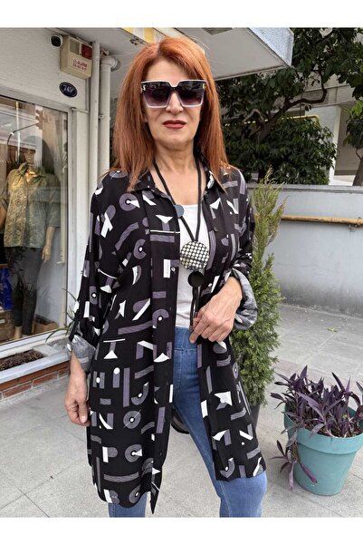 DenizEge Viscose Geometric Tunic Black