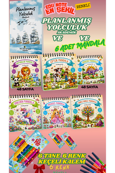 Parodi Yayınları MANDALA BOYAMA KİTABI SETİ 6 LI SET -STİCKER ÇIKARTMALI - KE...