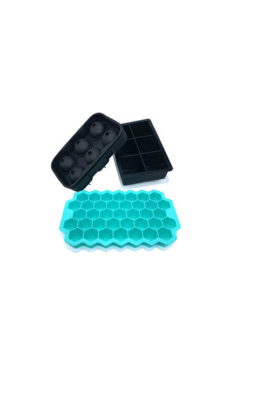 Generic Brand Set 3 tavi pentru cuburi de gheata, silicn, turcoaz, negru