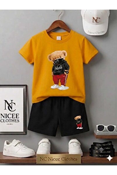 Leto Lykia Summer Children's T-Shirt Shorts Unisex (Hello Masked Bear Printed)