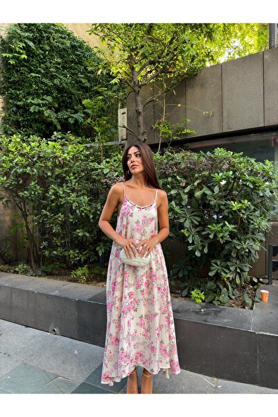 LB Laluna Butik Women's Long Dress with Collar, Birit Detail, Straps, Lining ...