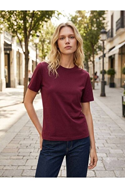 TrendAllStore تيشيرت ماس دوت بوردو بيسك بأكمام قصيرة