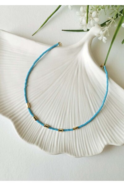 Halley Concept Blue Glass Bead Detailed Gold Anklet 22+5 cm