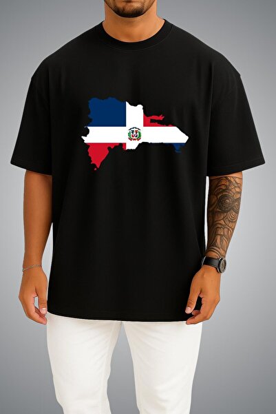 Bahriyeli Collection Oversize Dominican Republic Flag and Map Chest Printed U...