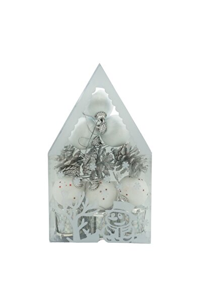 Rao Set de 12 Ornamente de Brad, de Tip Glob, Alb/ Argintiu, din Polistiren, ...