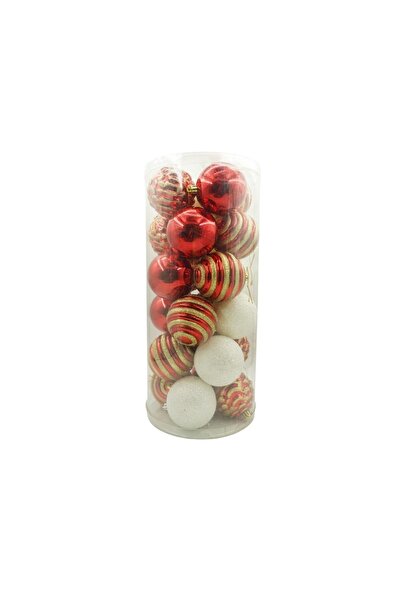 Rao Set de 24 Ornamente de Brad, de Tip Glob, Alb/ Rosu, cu Ø de 7 Cm, din Pl...