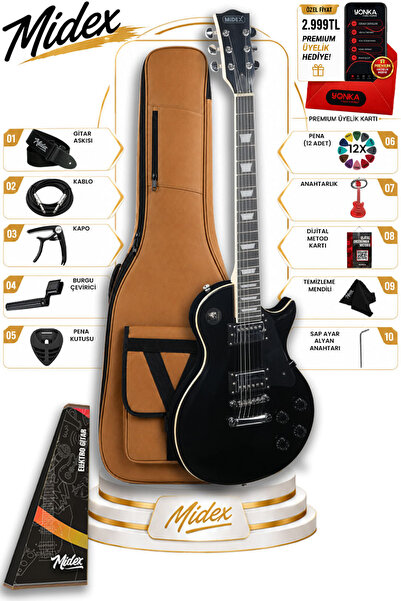 Midex GRX-200BK Profesyonel Les Paul Kasa HH Elektro Gitar Seti Siyah