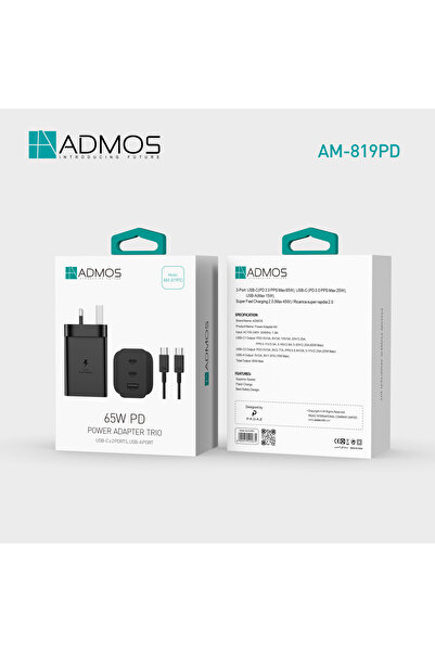 ADMOS Charging Power Adapter Trio Kit | 3-Port USB-C + USB-A Wall Charger wit...