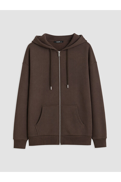 LC Waikiki Xside Brown Oversize Women's Thick Zippered Sweatshirt