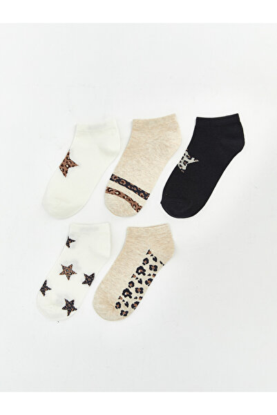 LC Waikiki Rmz Gi̇yi̇m Farkiyla Embroidered Women's Booties Socks 5-Pack