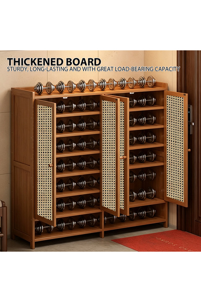 Vitakit Four-door bamboo shoe cabinet with rattan-style woven doors, featurin...