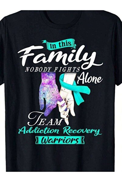 NOURAM Tee Addiction Recovery Cotton Oversize-Shirt In This Family Nobody Fig...