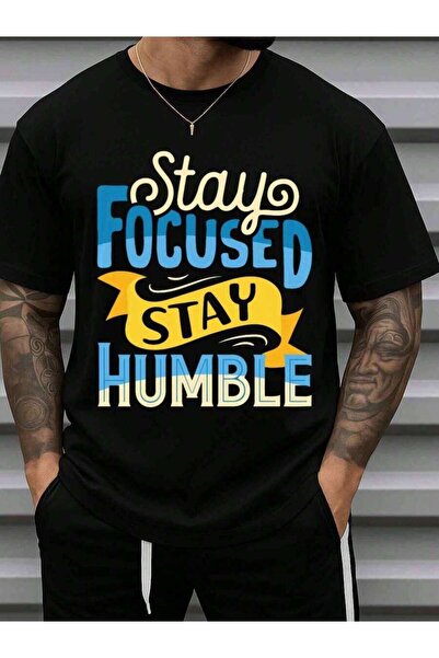 LİNA06 تي شيرت رجالي 180 جرام 100% قطن بتصميم مضحك بعبارة "Stay Focused"، قمي...